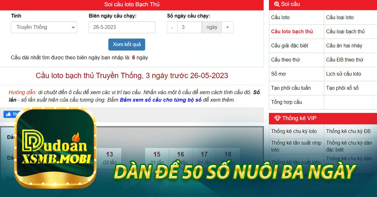Dàn đề 50 số nuôi ba ngày
